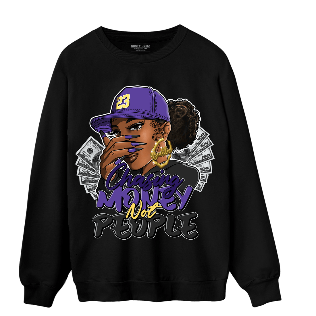 Field Purple 12s Sweatshirt Match Melanin Chasing Money - NastyJamz