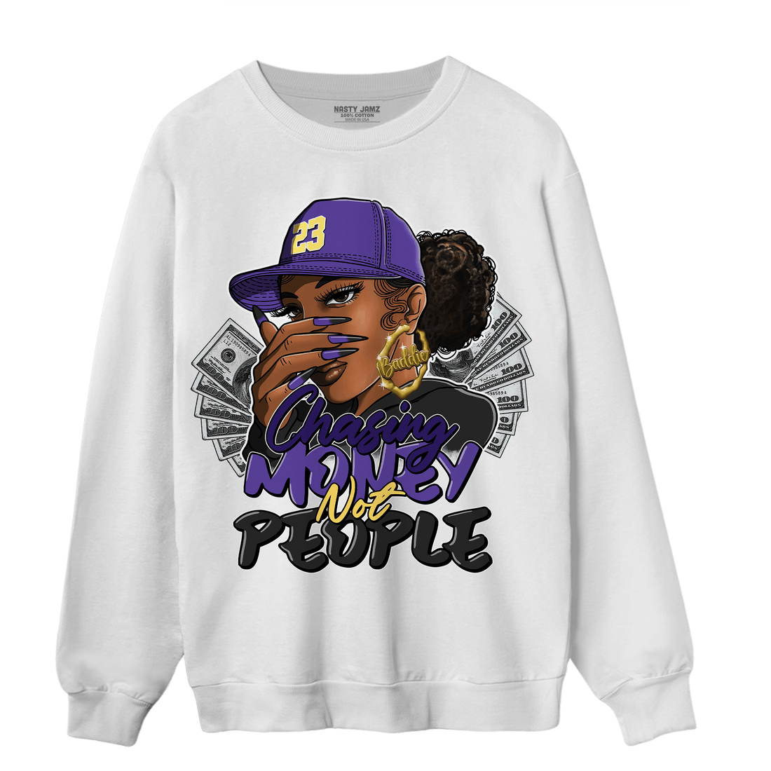 Field Purple 12s Sweatshirt Match Melanin Chasing Money - NastyJamz