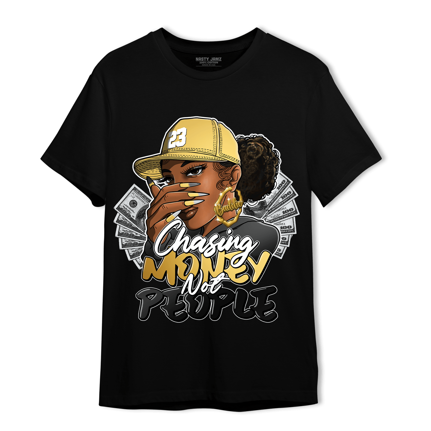 Mid SE Black Gold 1s T Shirt Match Melanin Chasing Money - NastyJamz