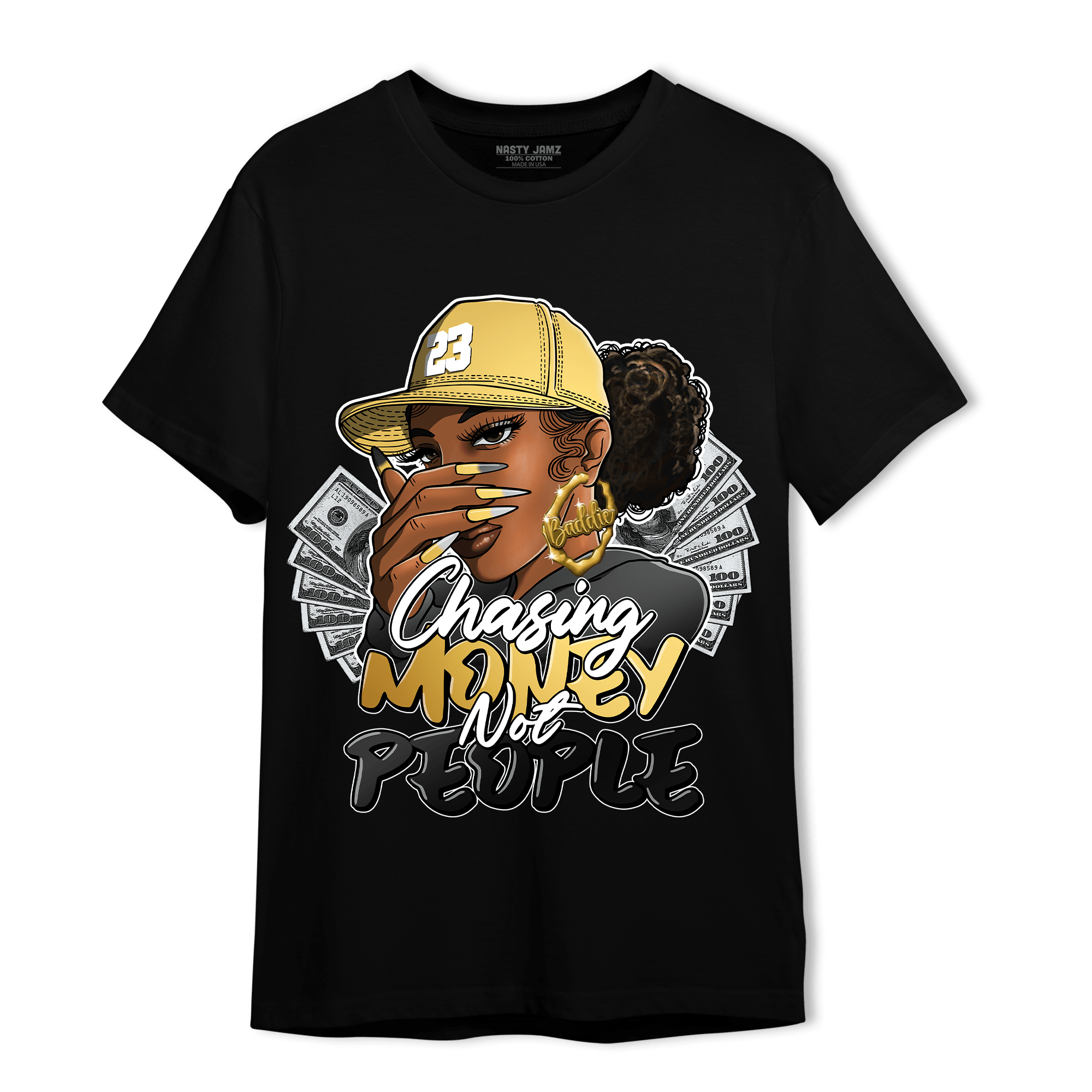 Mid SE Black Gold 1s T Shirt Match Melanin Chasing Money - NastyJamz