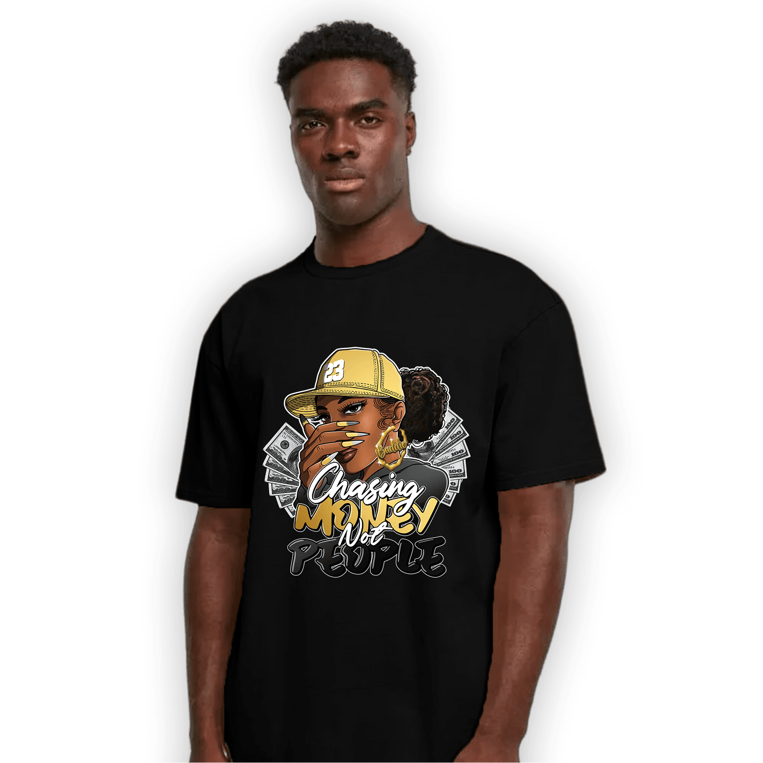 Mid SE Black Gold 1s T Shirt Match Melanin Chasing Money - NastyJamz