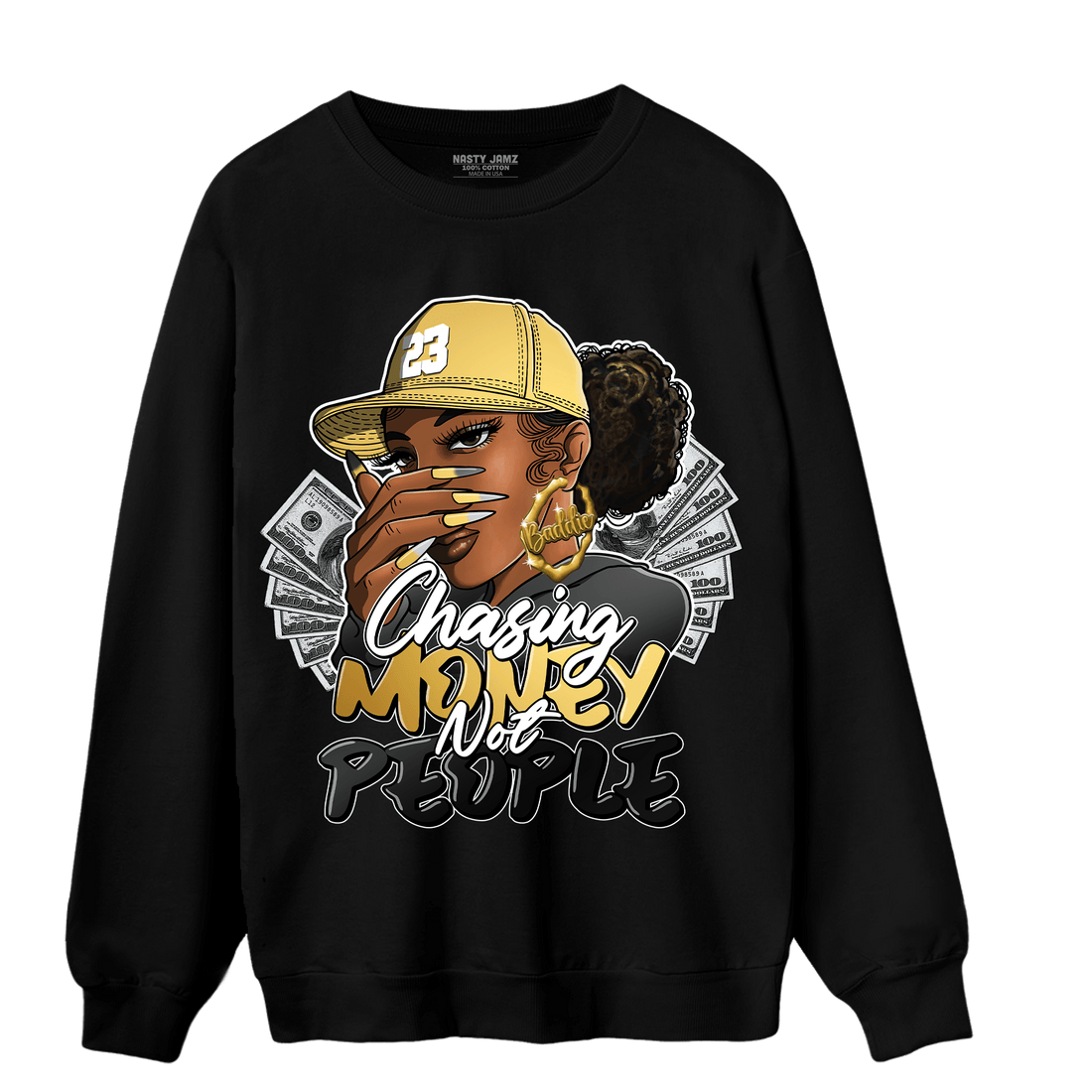 Mid SE Black Gold 1s Sweatshirt Match Melanin Chasing Money - NastyJamz