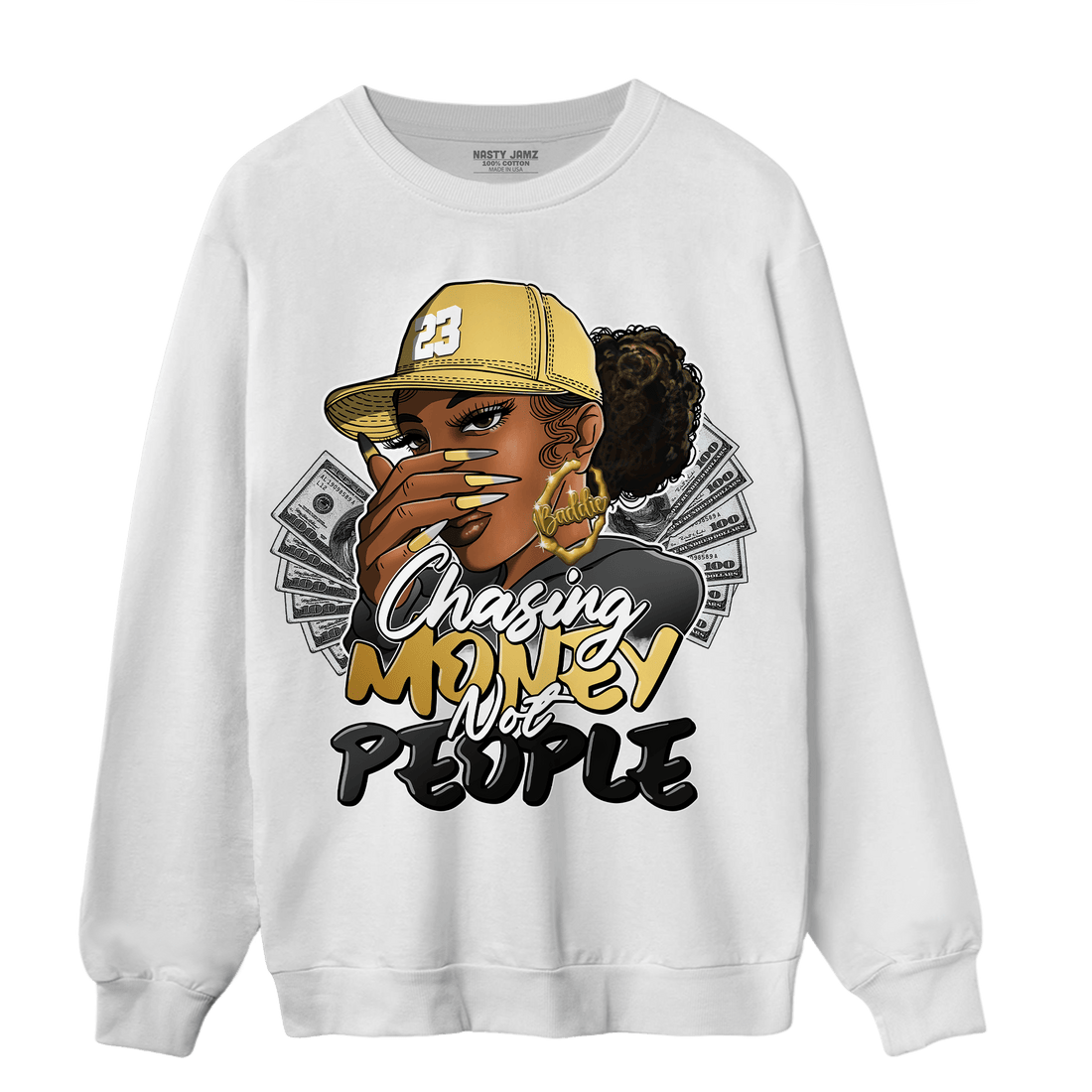 Mid SE Black Gold 1s Sweatshirt Match Melanin Chasing Money - NastyJamz