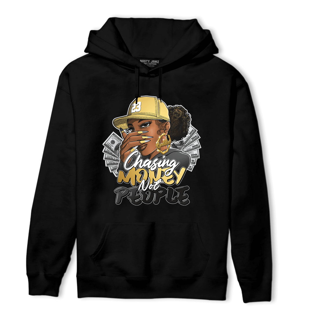 Mid SE Black Gold 1s Hoodie Match Melanin Chasing Money - NastyJamz