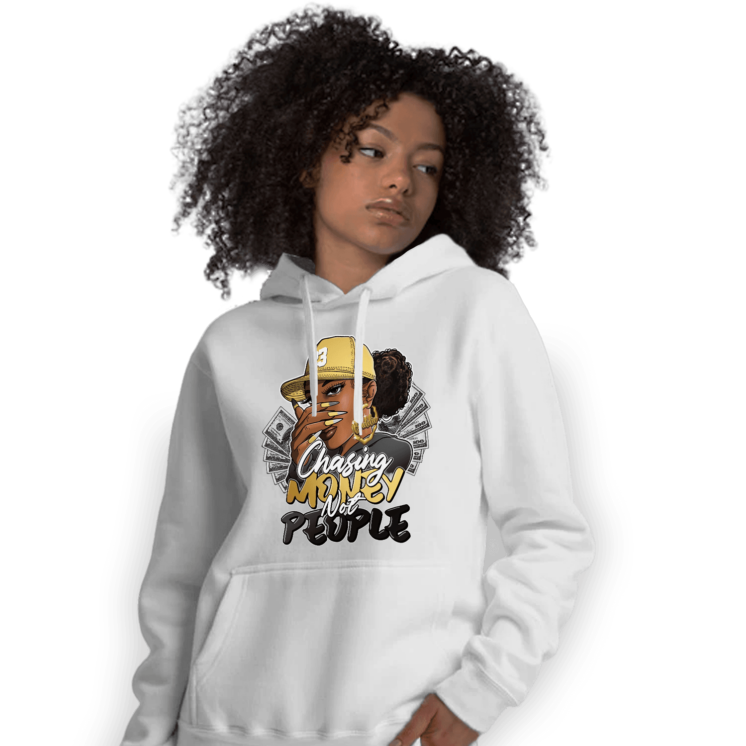 Mid SE Black Gold 1s Hoodie Match Melanin Chasing Money - NastyJamz