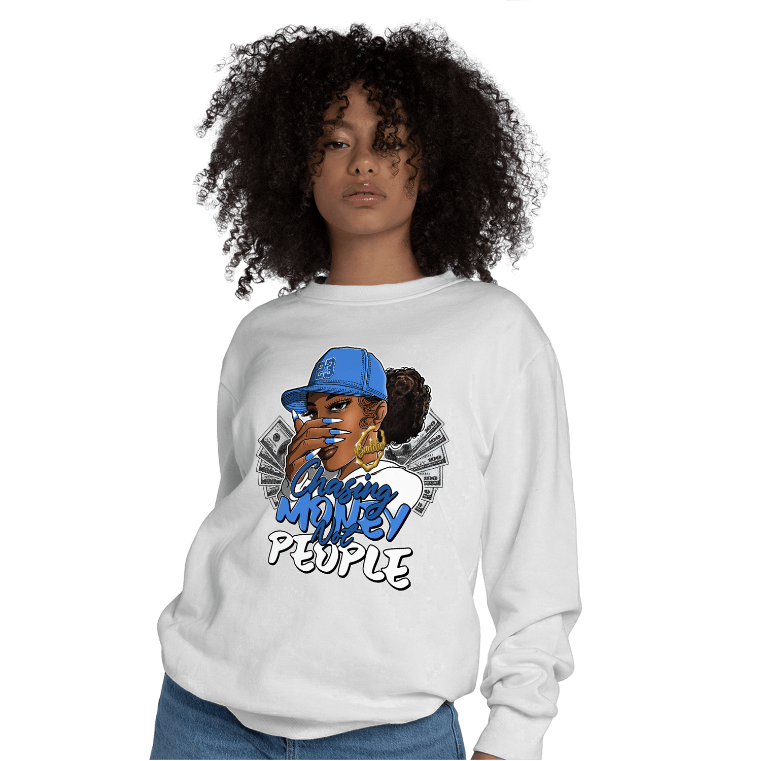 University Blue Toe 1s Sweatshirt Match Melanin Chasing Money - NastyJamz