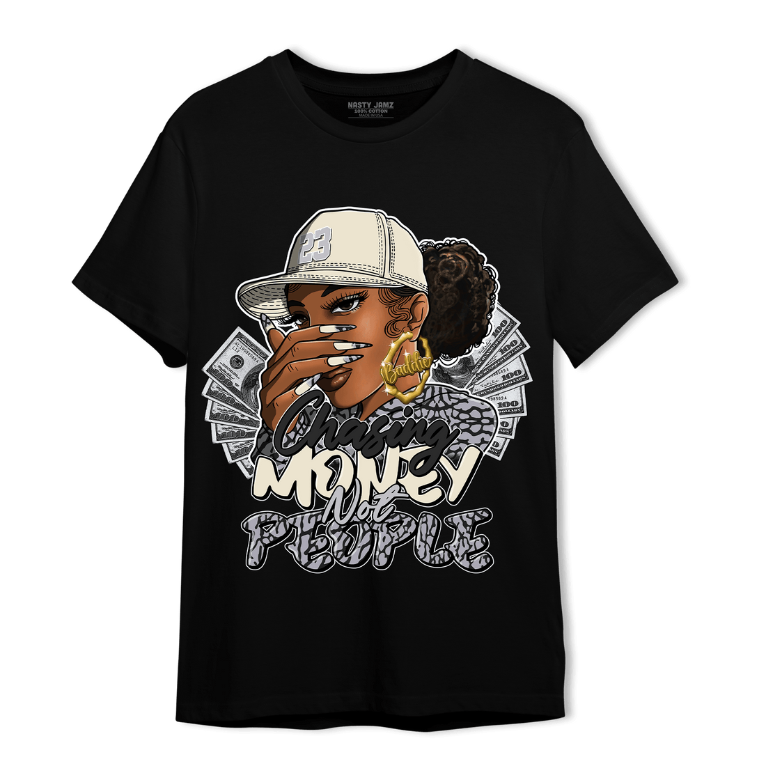 Off Noir 3s T Shirt Match Melanin Chasing Money - NastyJamz