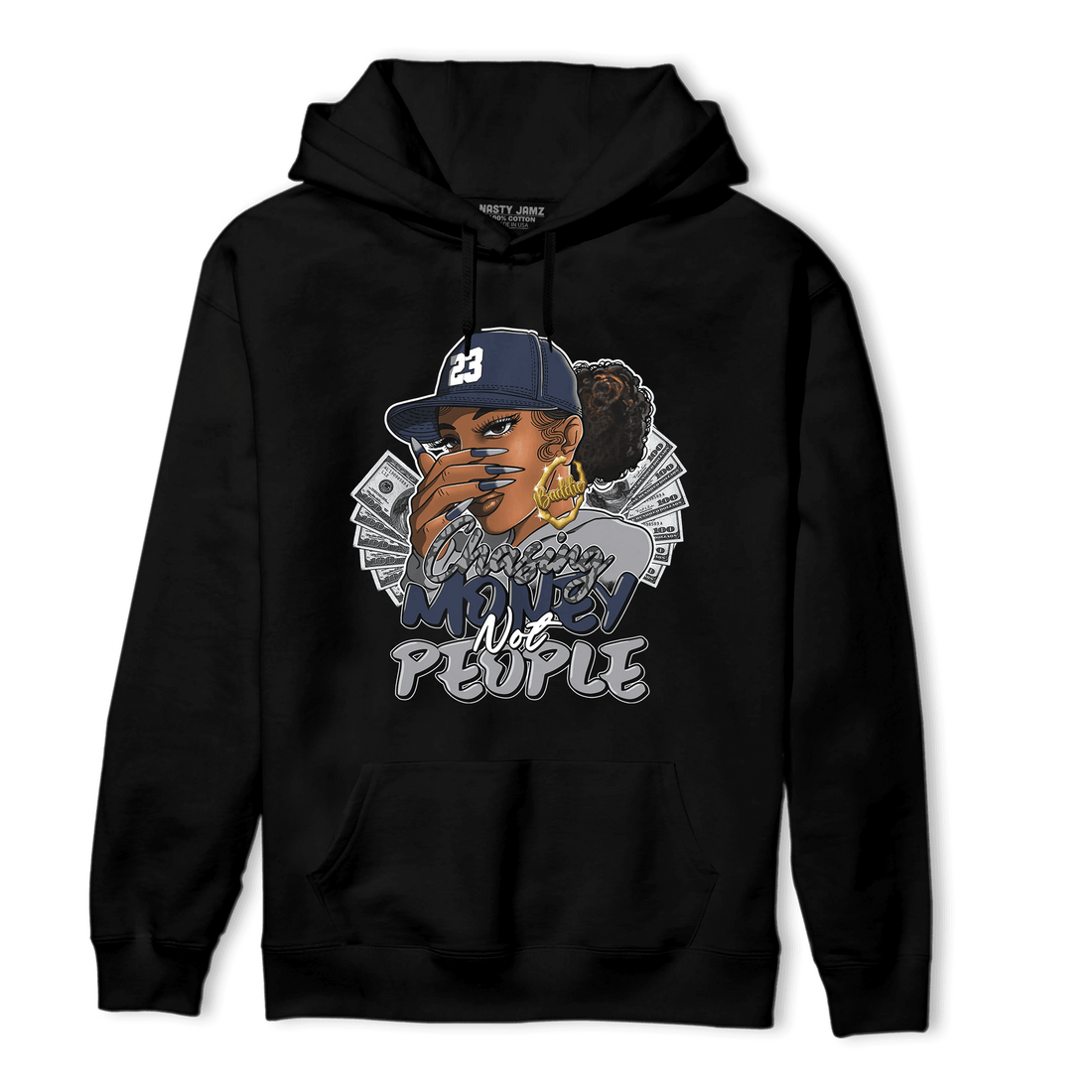 White Navy 3s Hoodie Match Melanin Chasing Money - NastyJamz