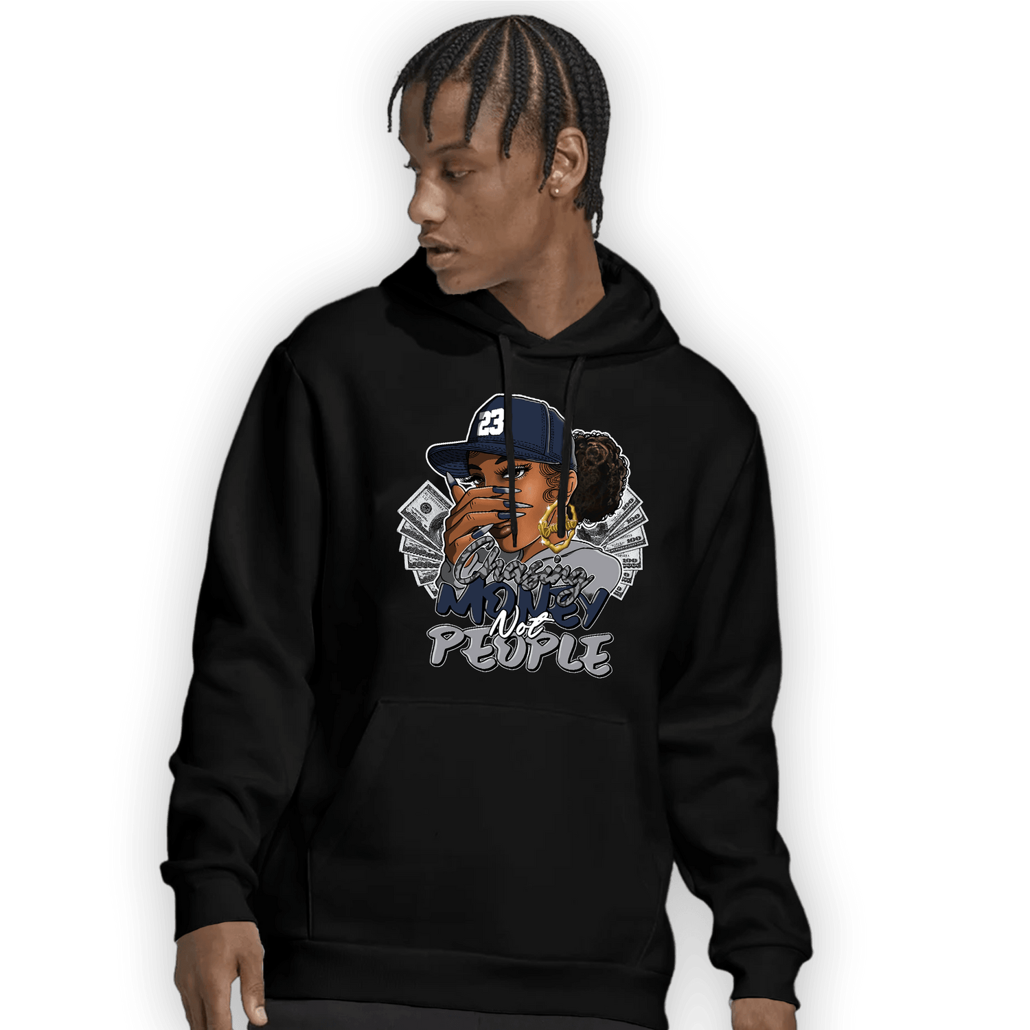 White Navy 3s Hoodie Match Melanin Chasing Money - NastyJamz
