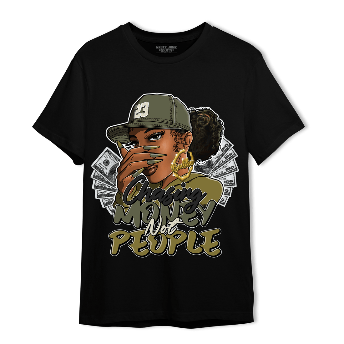 SE Craft Medium Olive 4s T Shirt Match Melanin Chasing Money - NastyJamz