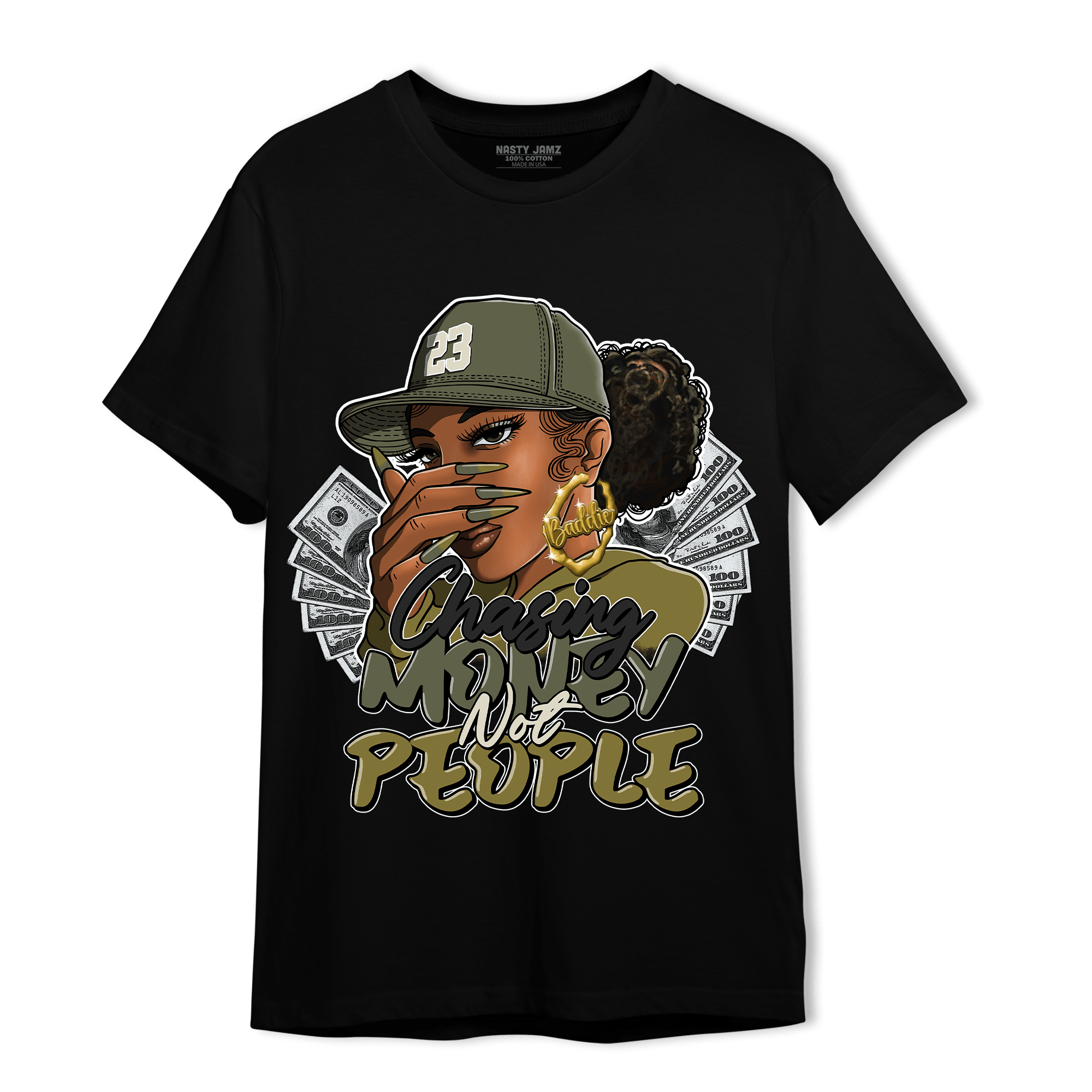 SE Craft Medium Olive 4s T Shirt Match Melanin Chasing Money - NastyJamz