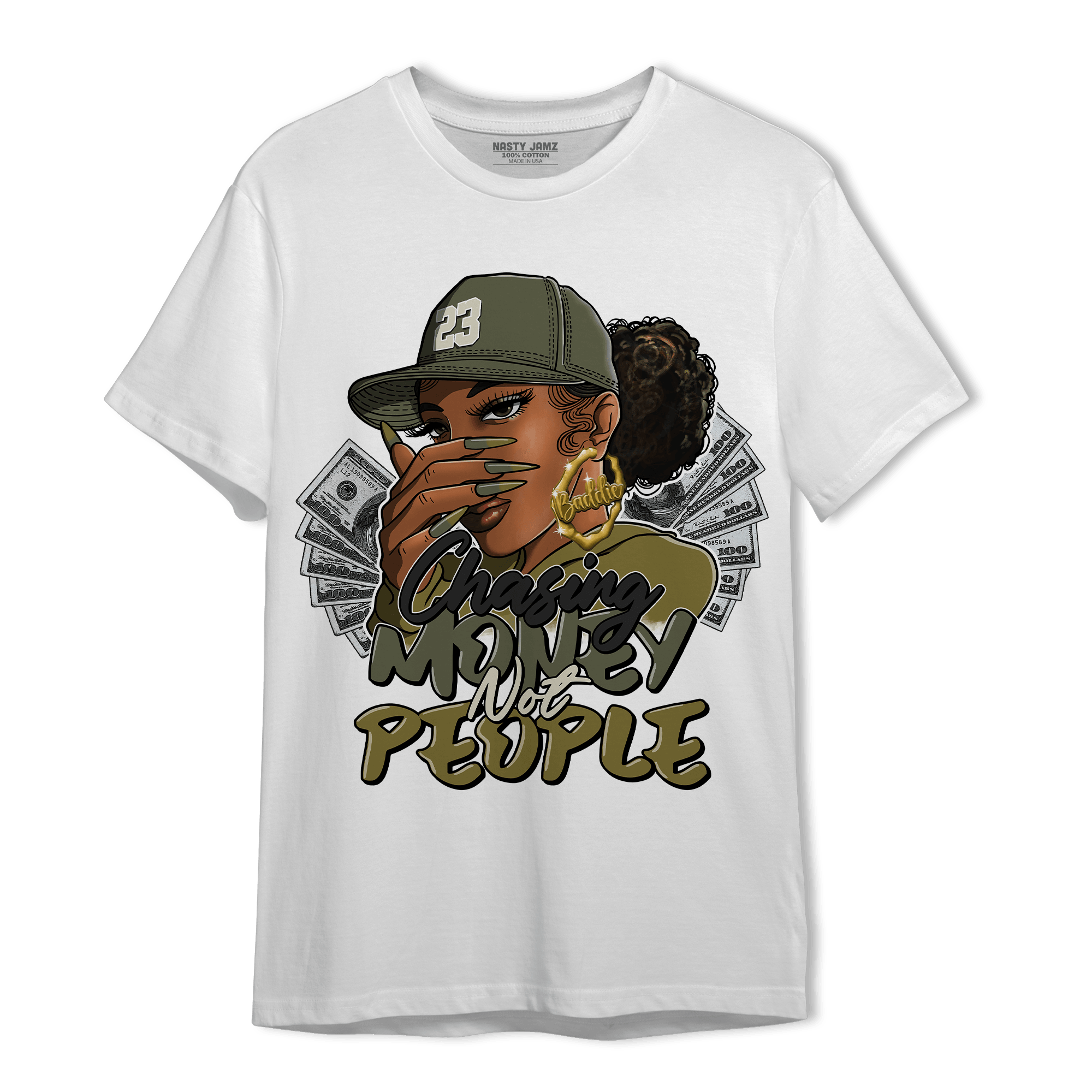 SE Craft Medium Olive 4s T Shirt Match Melanin Chasing Money - NastyJamz