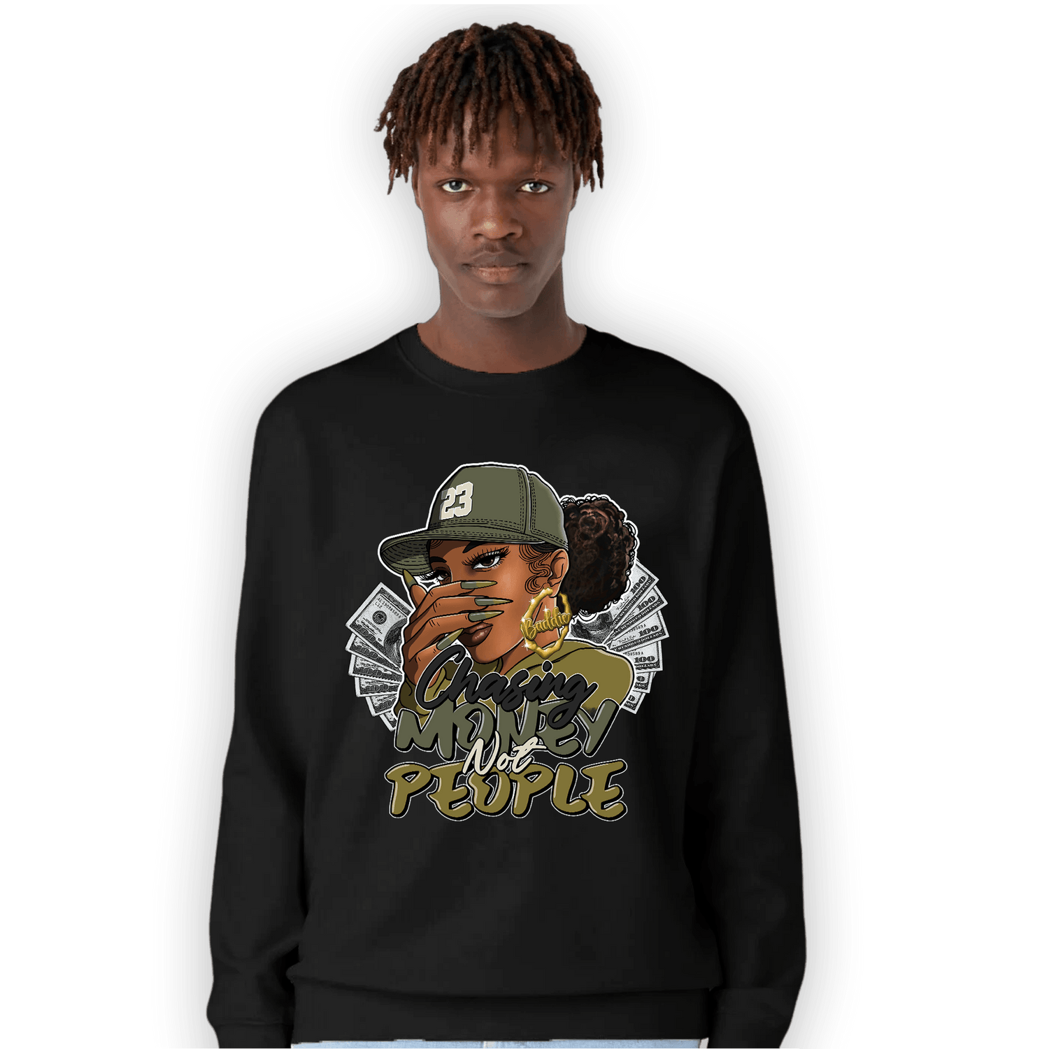 SE Craft Medium Olive 4s Sweatshirt Match Melanin Chasing Money - NastyJamz