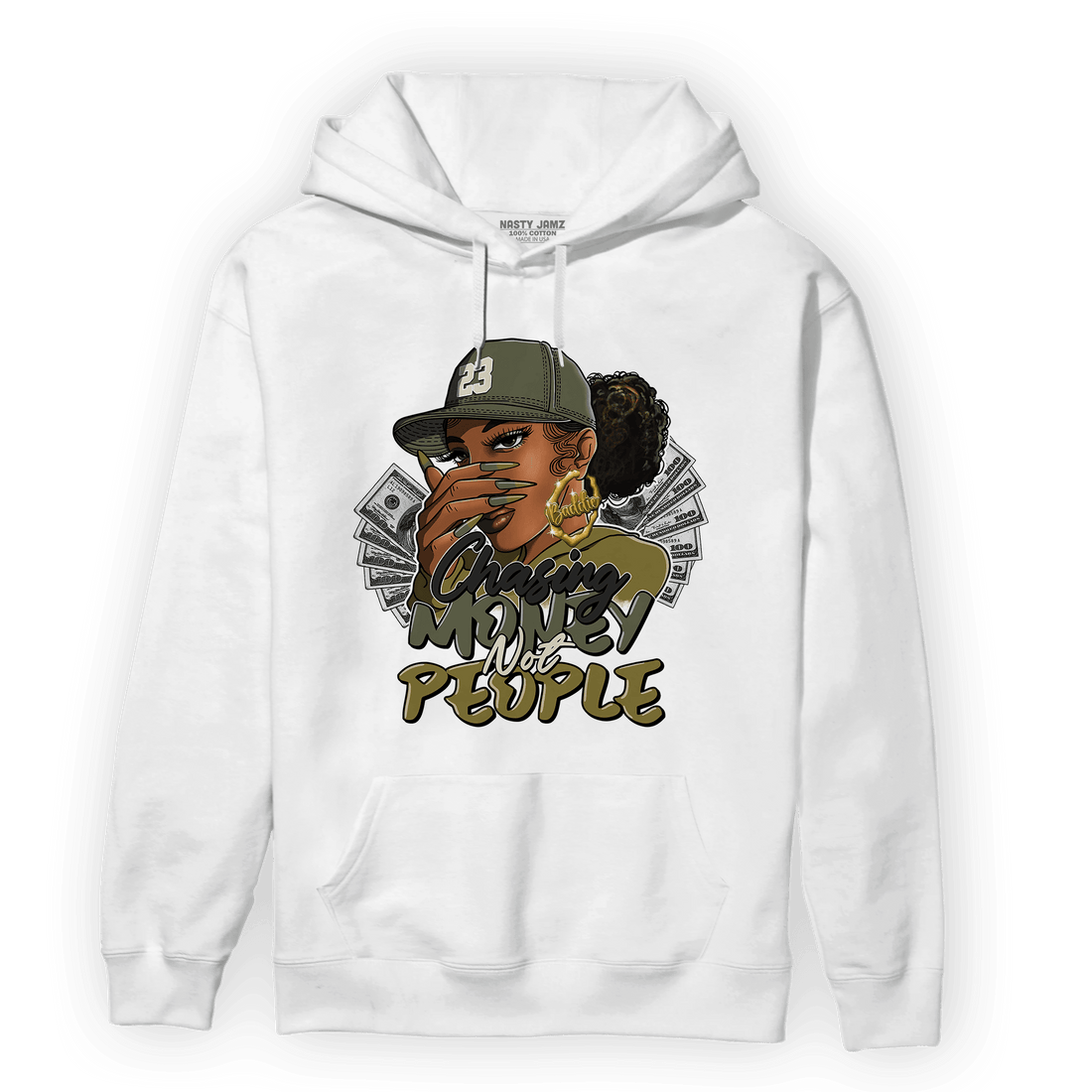 SE Craft Medium Olive 4s Hoodie Match Melanin Chasing Money - NastyJamz