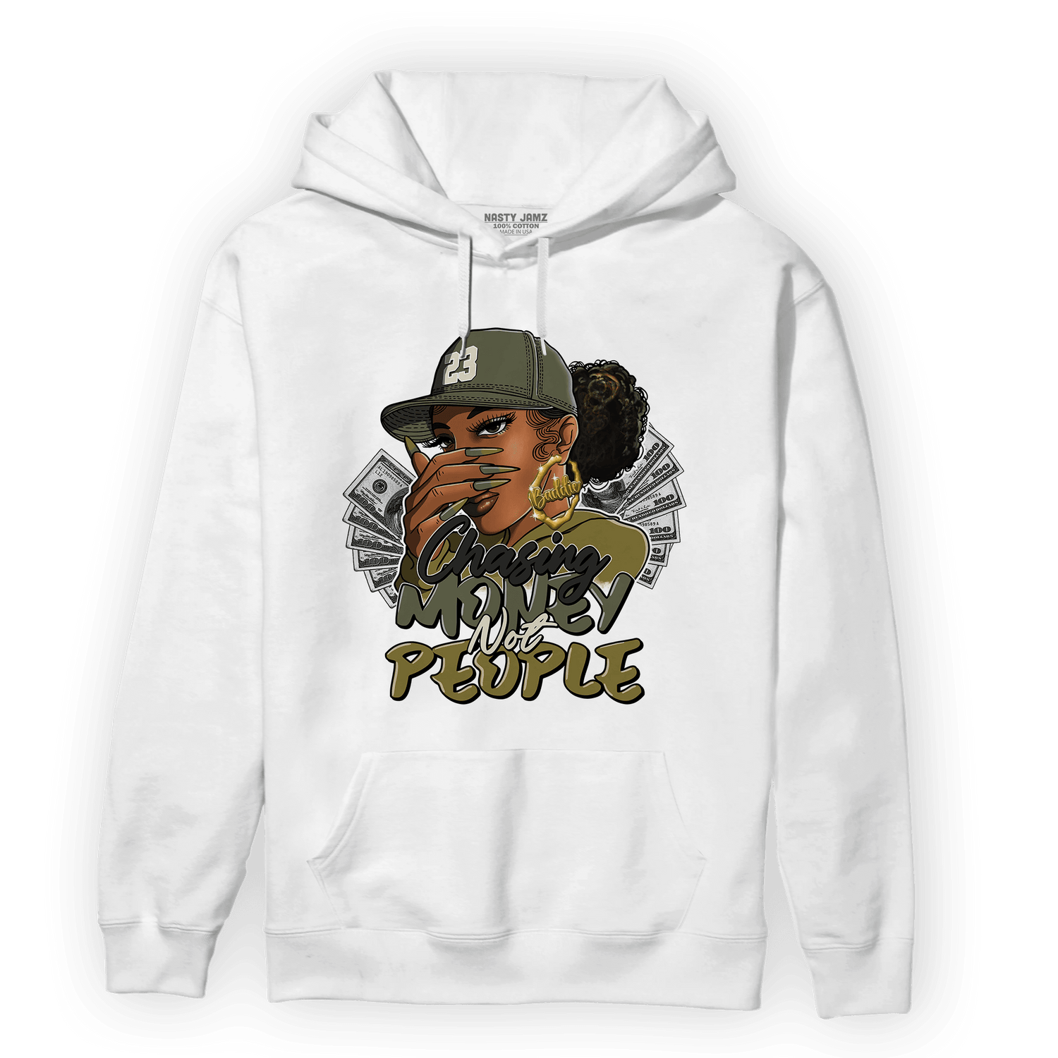 SE Craft Medium Olive 4s Hoodie Match Melanin Chasing Money - NastyJamz