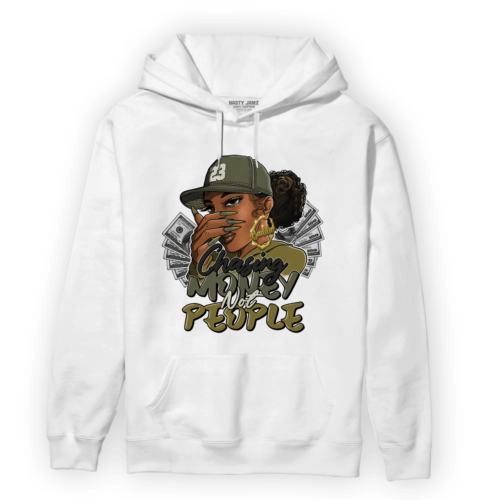 SE Craft Medium Olive 4s Hoodie Match Melanin Chasing Money - NastyJamz