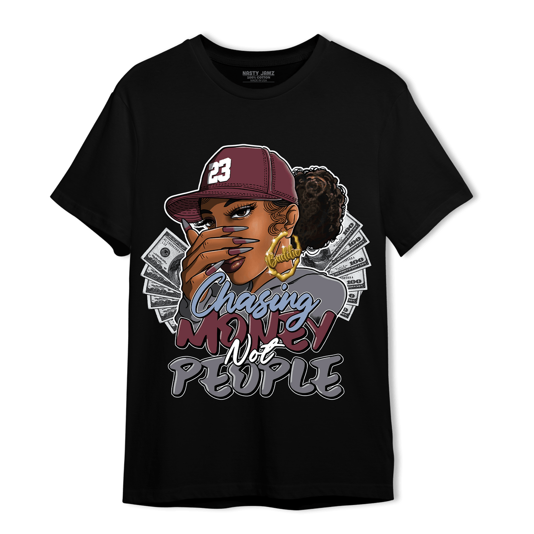 Burgundy 5s T Shirt Match Melanin Chasing Money - NastyJamz