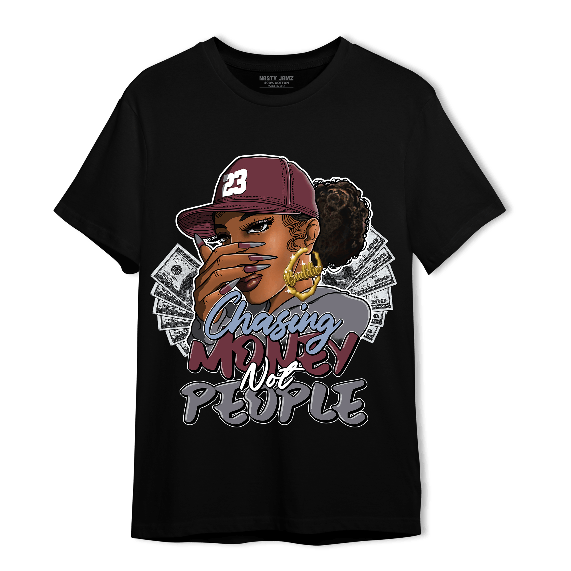 Burgundy 5s T Shirt Match Melanin Chasing Money - NastyJamz