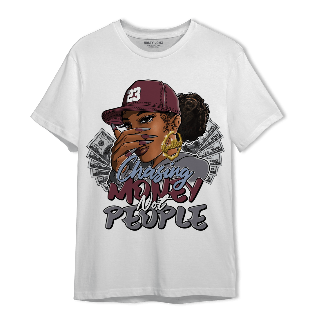 Burgundy 5s T Shirt Match Melanin Chasing Money - NastyJamz