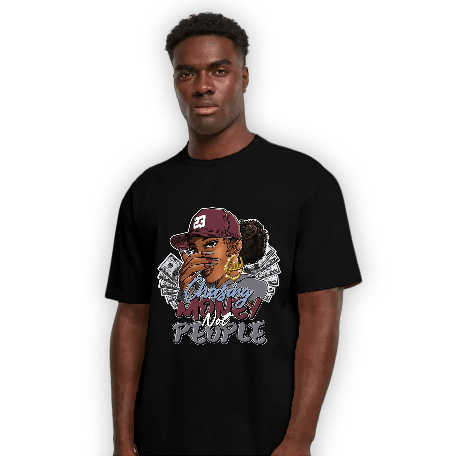 Burgundy 5s T Shirt Match Melanin Chasing Money - NastyJamz