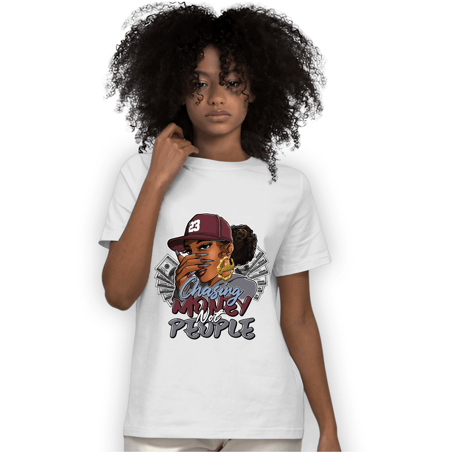 Burgundy 5s T Shirt Match Melanin Chasing Money - NastyJamz