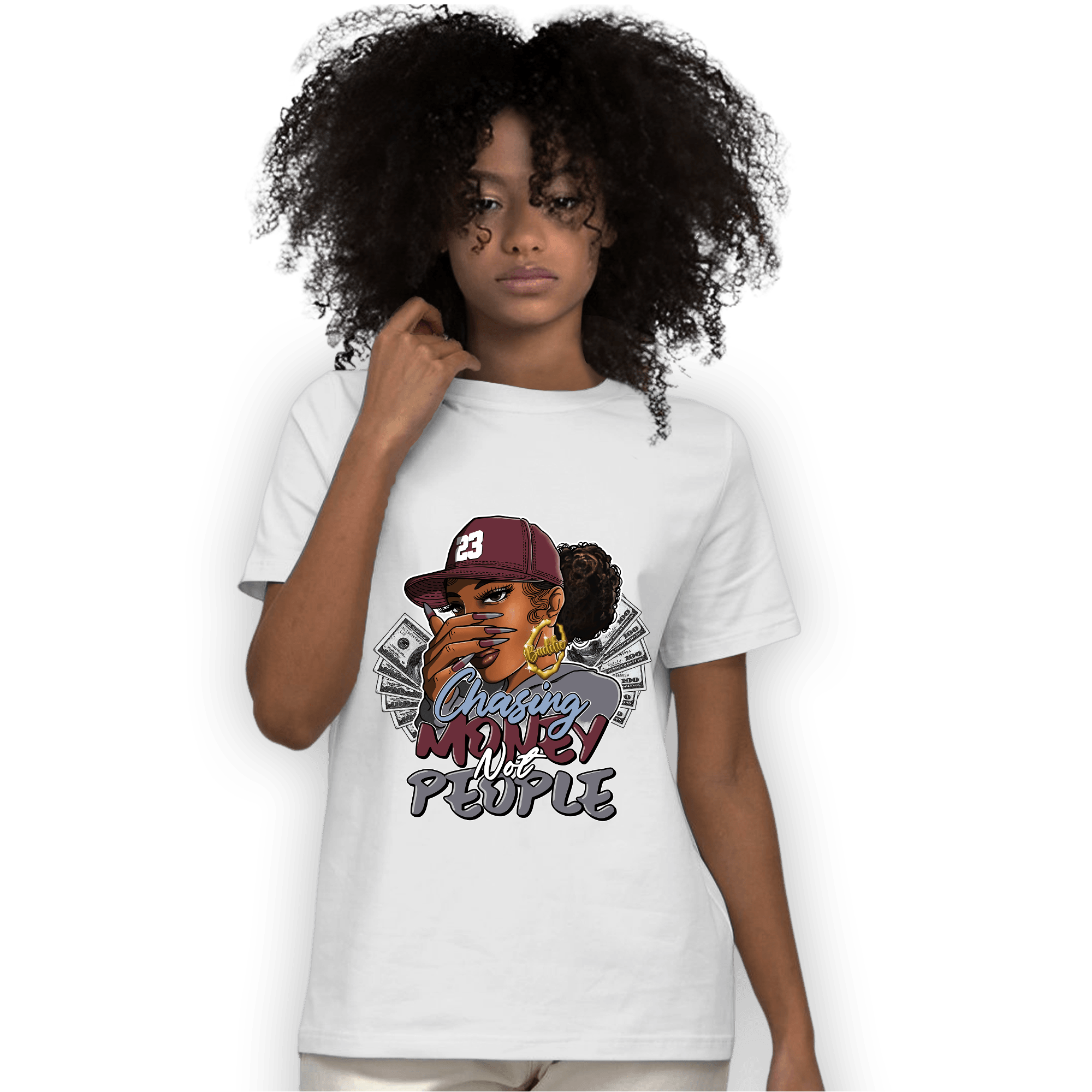 Burgundy 5s T Shirt Match Melanin Chasing Money - NastyJamz