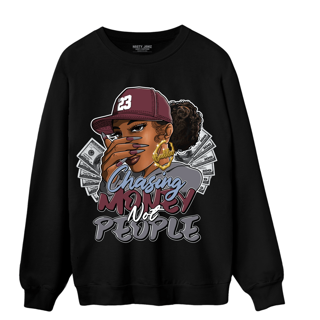 Burgundy 5s Sweatshirt Match Melanin Chasing Money - NastyJamz