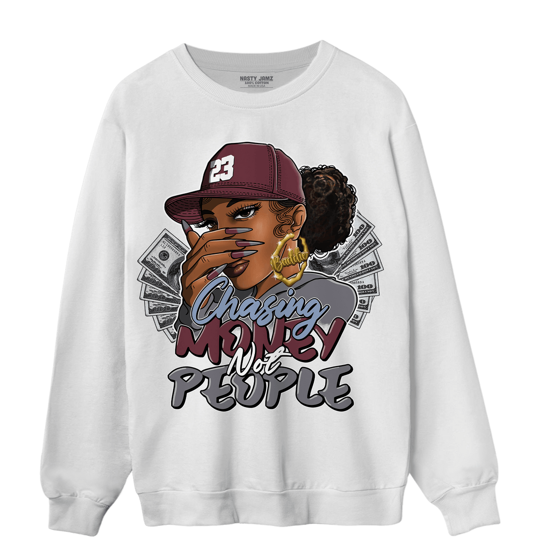 Burgundy 5s Sweatshirt Match Melanin Chasing Money - NastyJamz