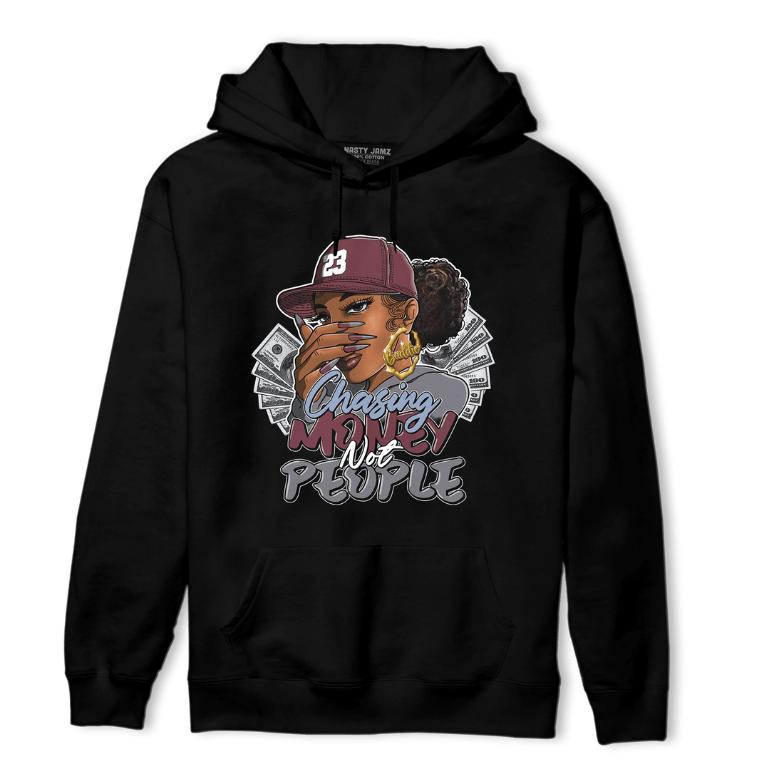 Burgundy 5s Hoodie Match Melanin Chasing Money - NastyJamz