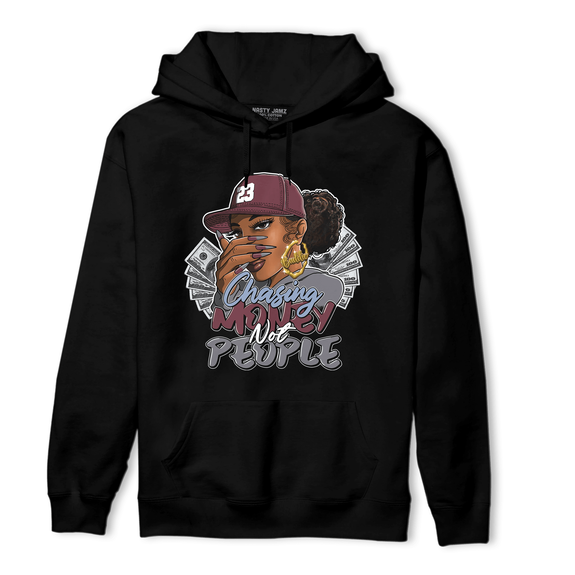 Burgundy 5s Hoodie Match Melanin Chasing Money - NastyJamz