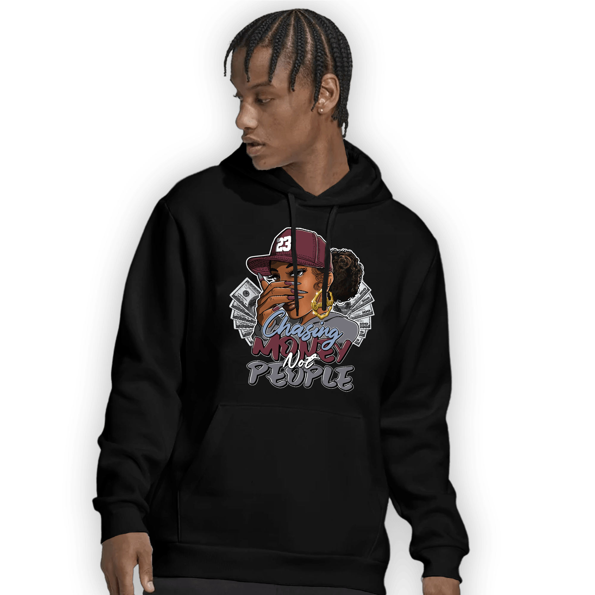 Burgundy 5s Hoodie Match Melanin Chasing Money - NastyJamz