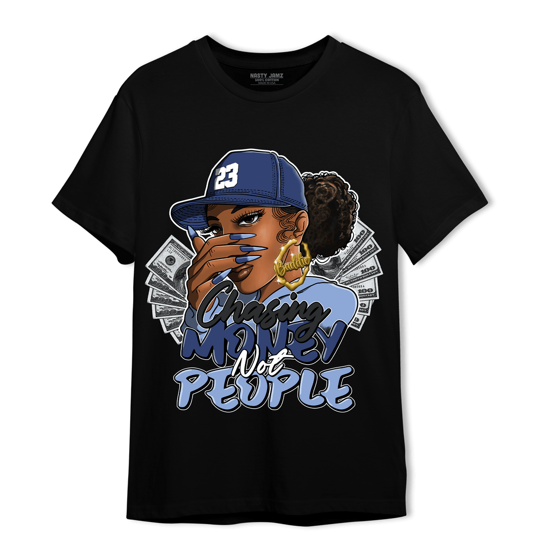 Midnight Navy 5s T Shirt Match Melanin Chasing Money - NastyJamz