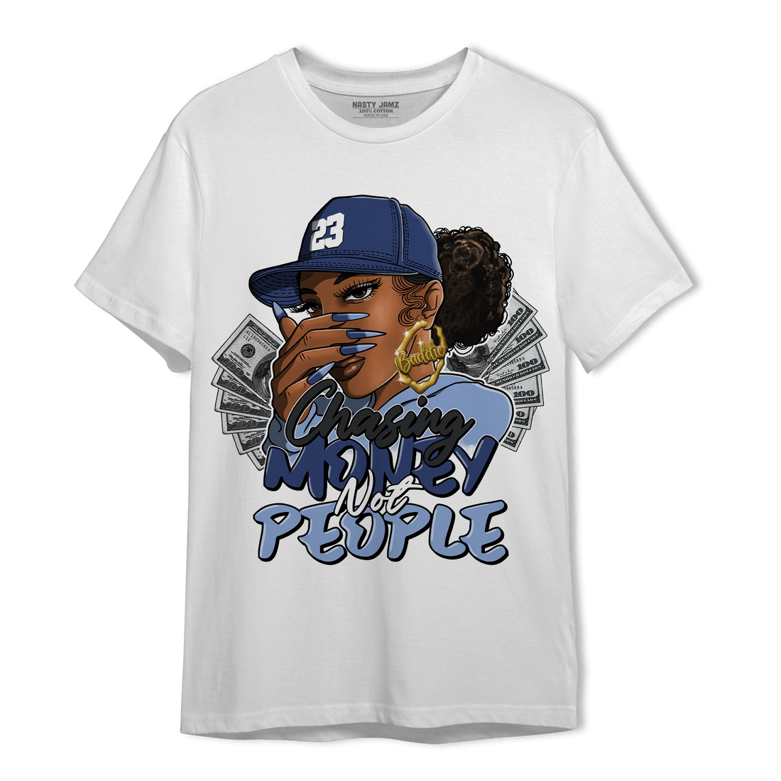 Midnight Navy 5s T Shirt Match Melanin Chasing Money - NastyJamz