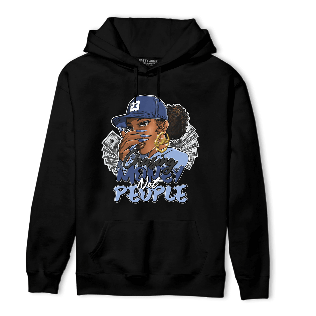 Midnight Navy 5s Hoodie Match Melanin Chasing Money - NastyJamz