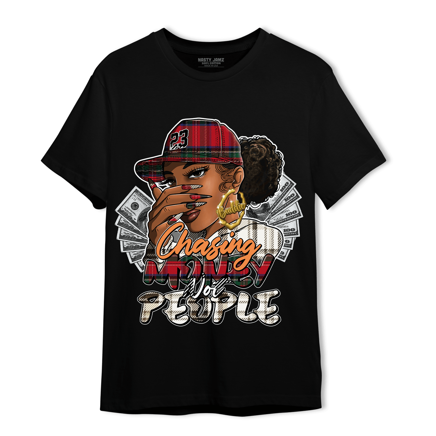 Plaid 5s T Shirt Match Melanin Chasing Money - NastyJamz