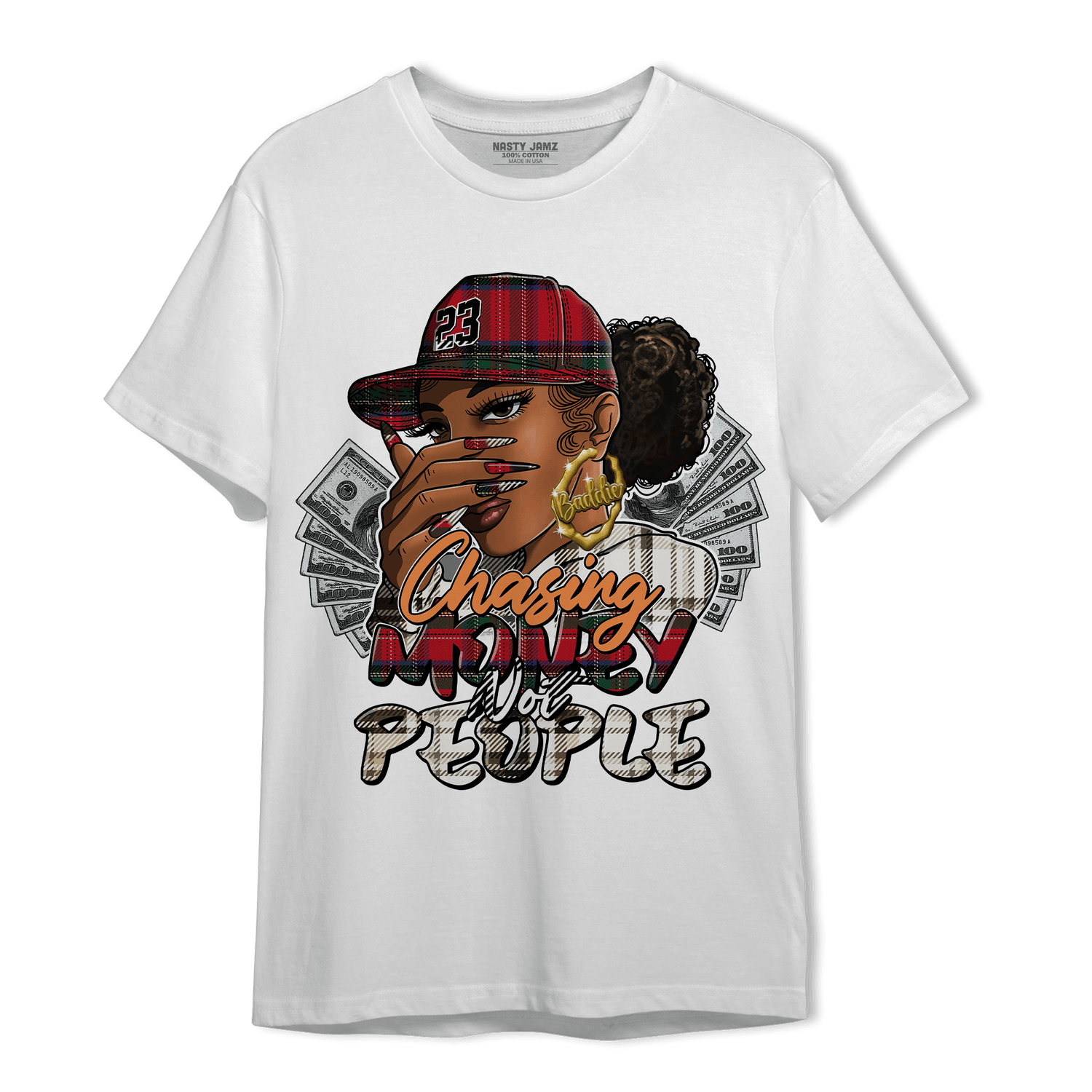 Plaid 5s T Shirt Match Melanin Chasing Money - NastyJamz