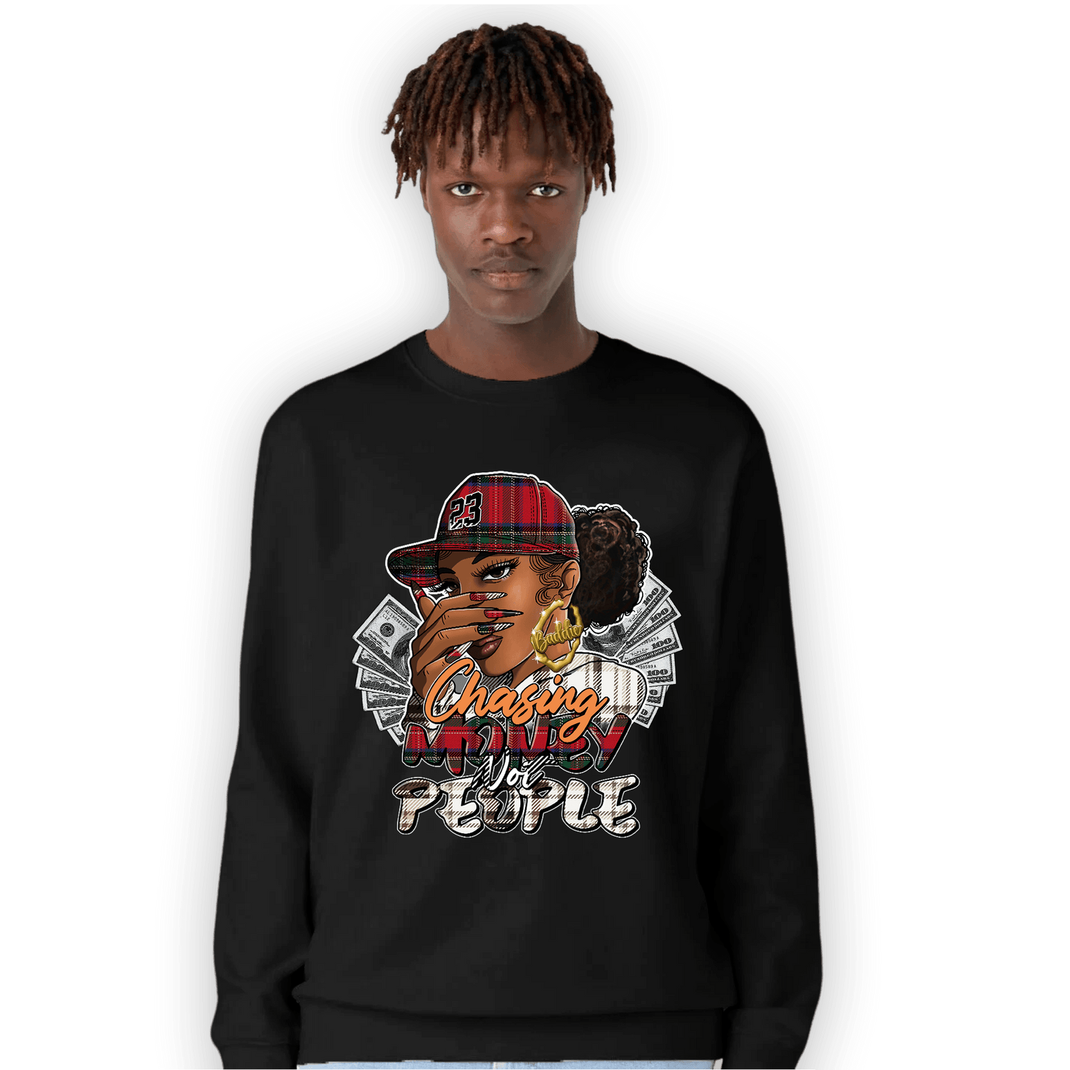 Plaid 5s Sweatshirt Match Melanin Chasing Money - NastyJamz