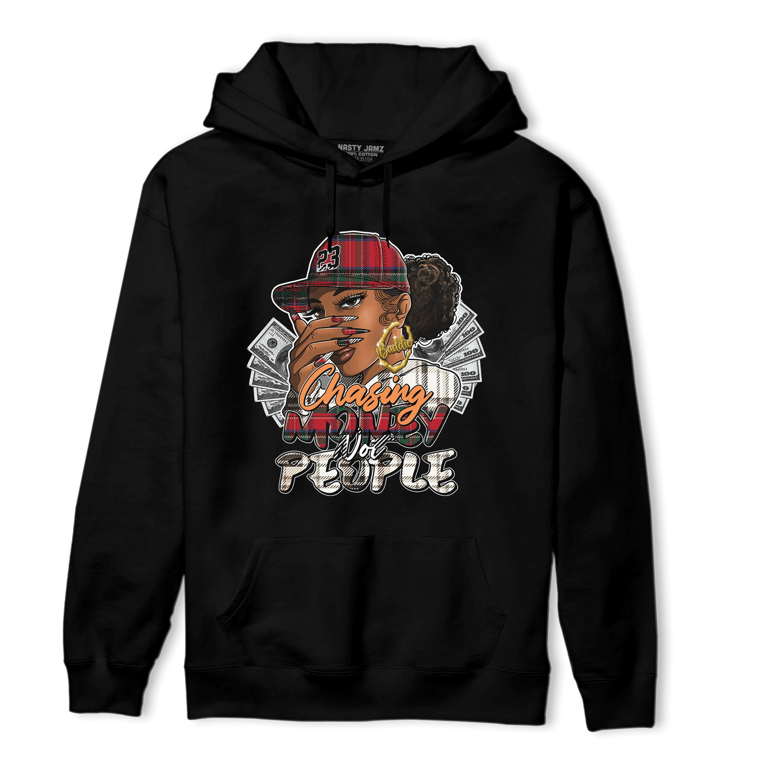 Plaid 5s Hoodie Match Melanin Chasing Money - NastyJamz