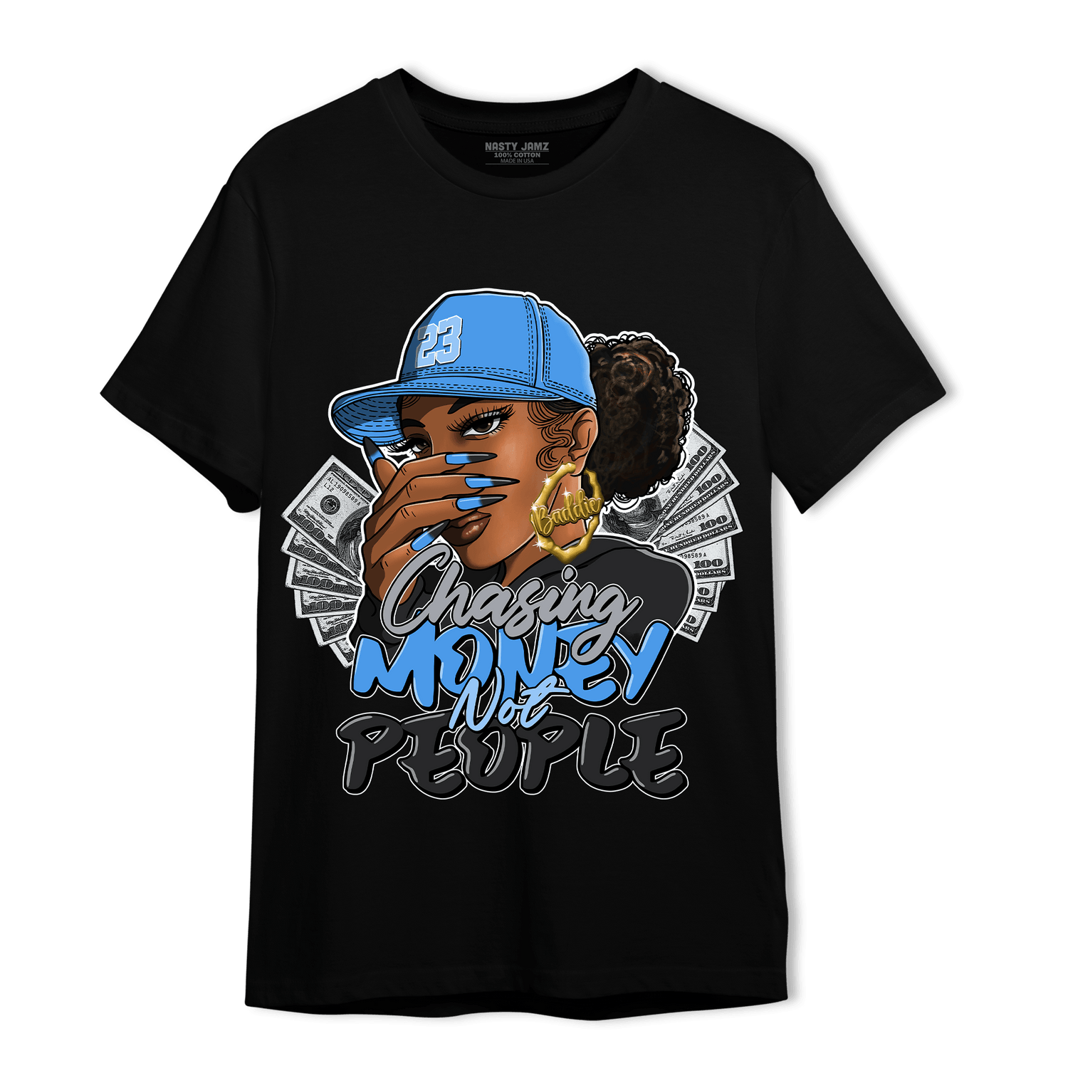 University Blue 5s T Shirt Match Melanin Chasing Money - NastyJamz