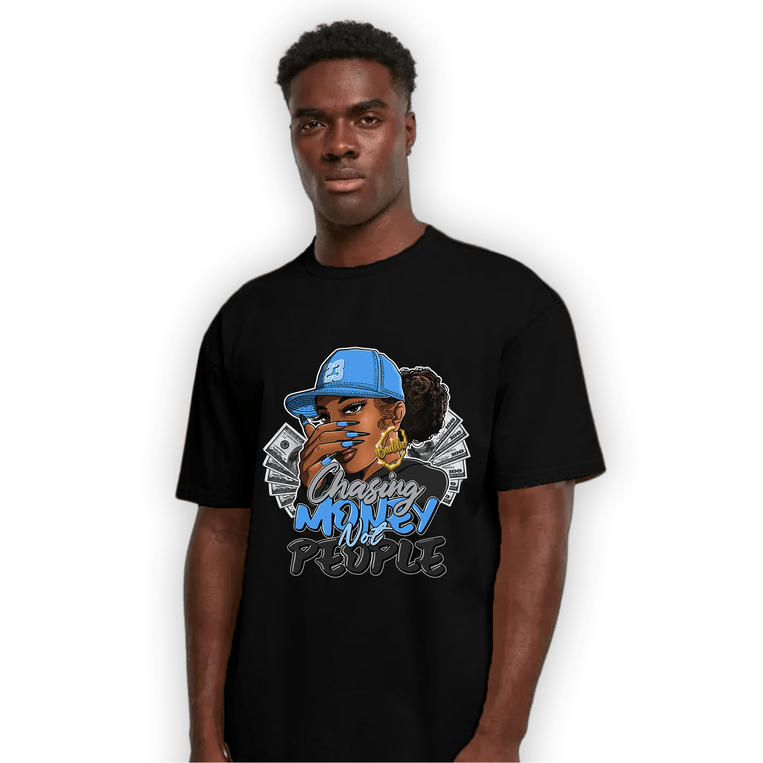 University Blue 5s T Shirt Match Melanin Chasing Money - NastyJamz