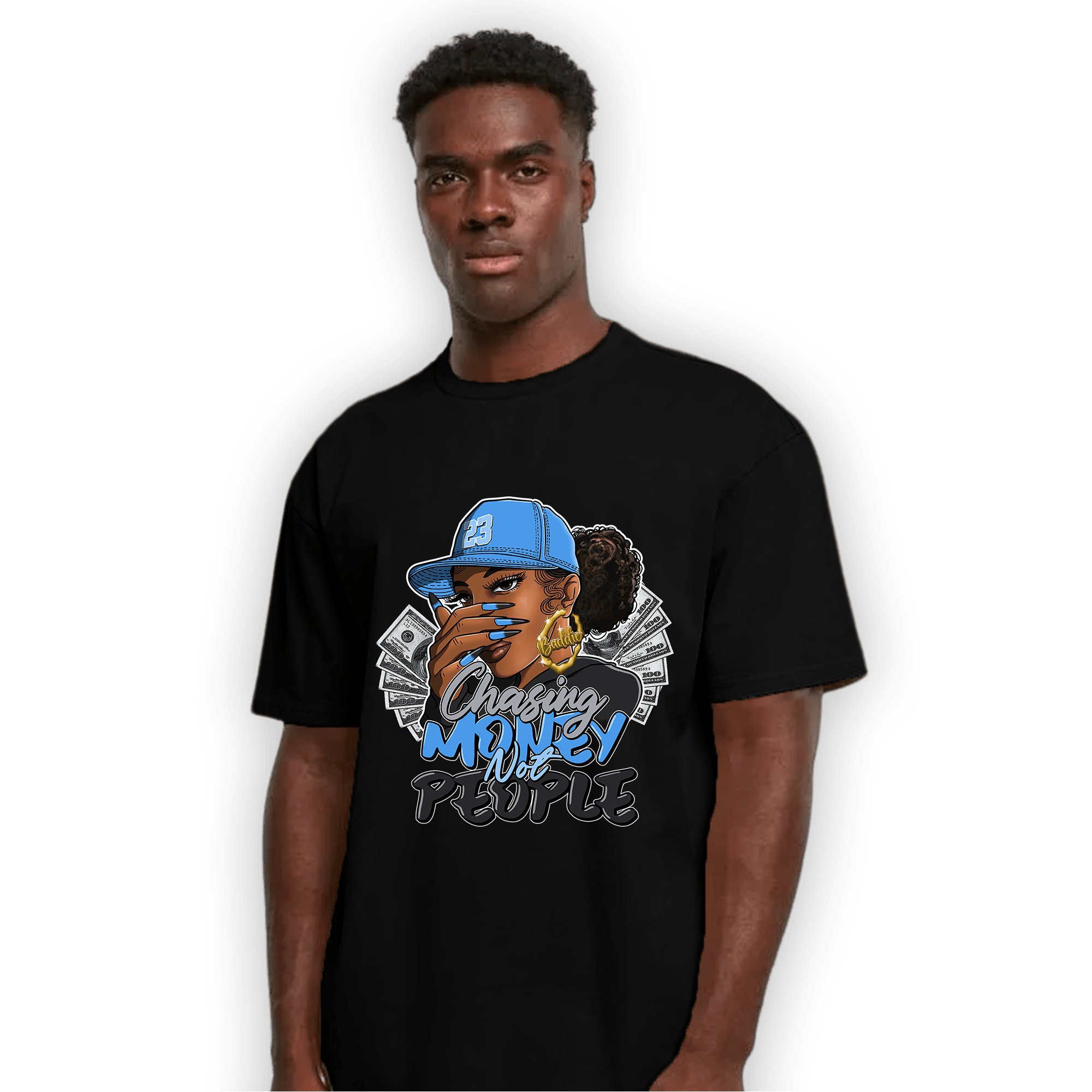 University Blue 5s T Shirt Match Melanin Chasing Money - NastyJamz