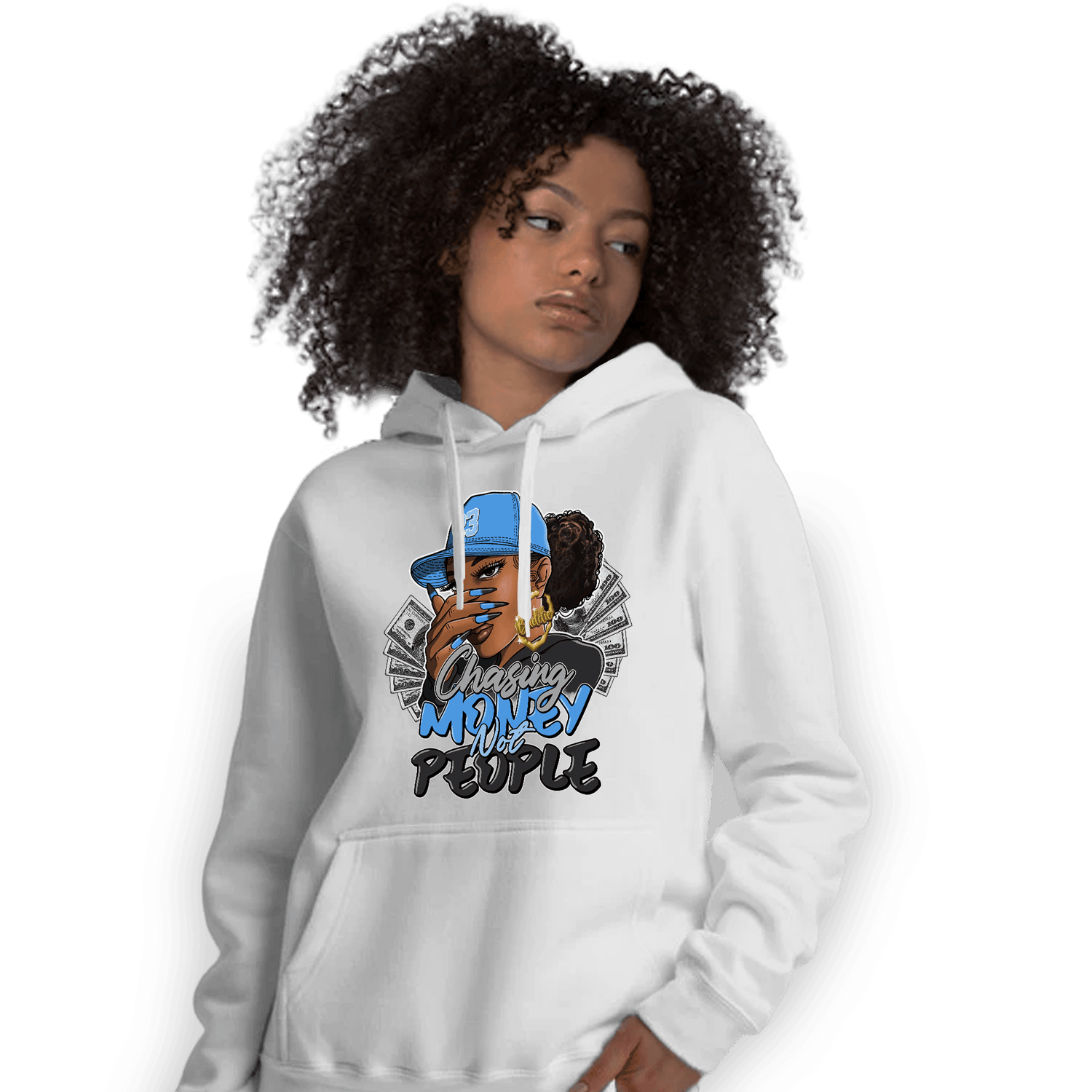 University Blue 5s Hoodie Match Melanin Chasing Money - NastyJamz