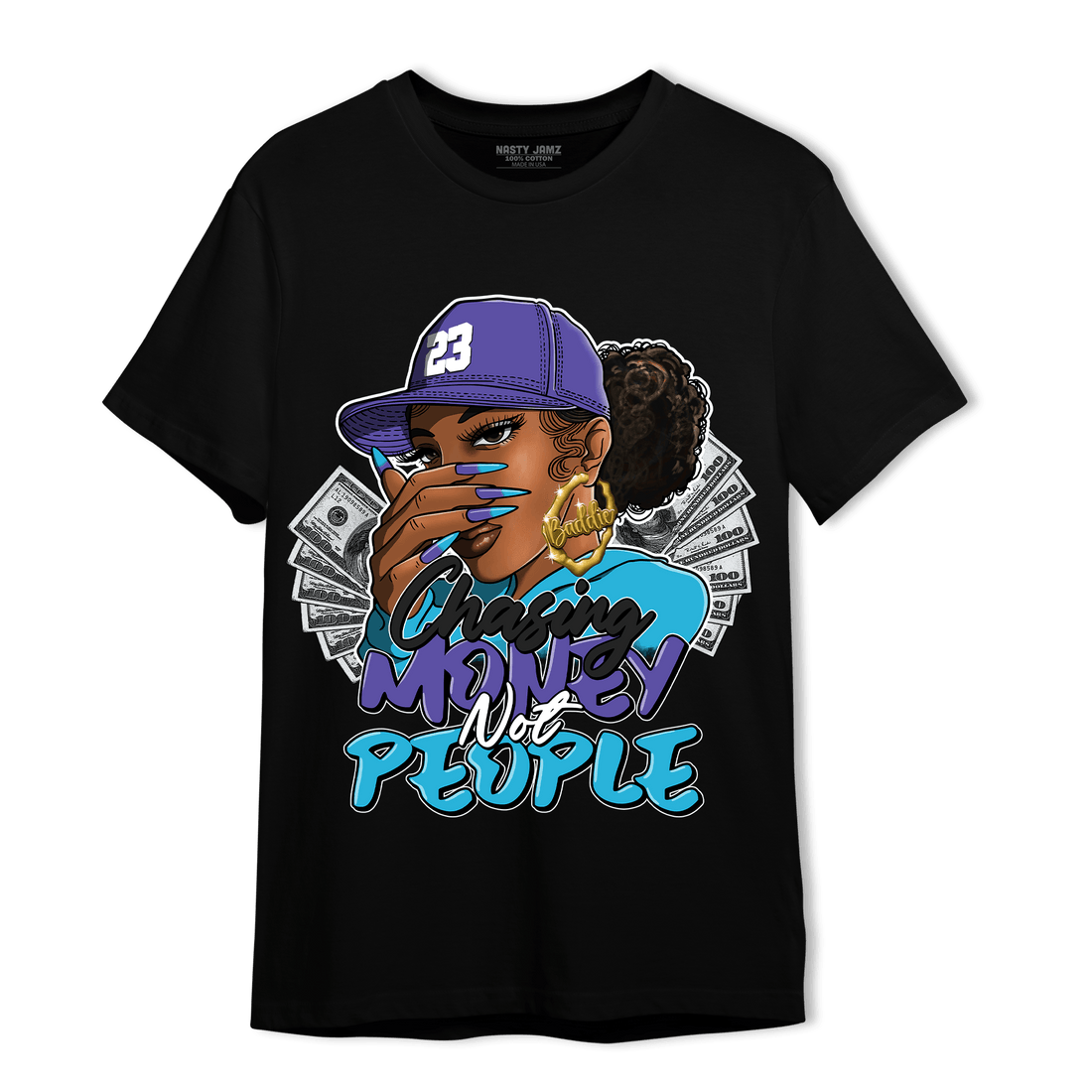 Aqua 6s T Shirt Match Melanin Chasing Money - NastyJamz