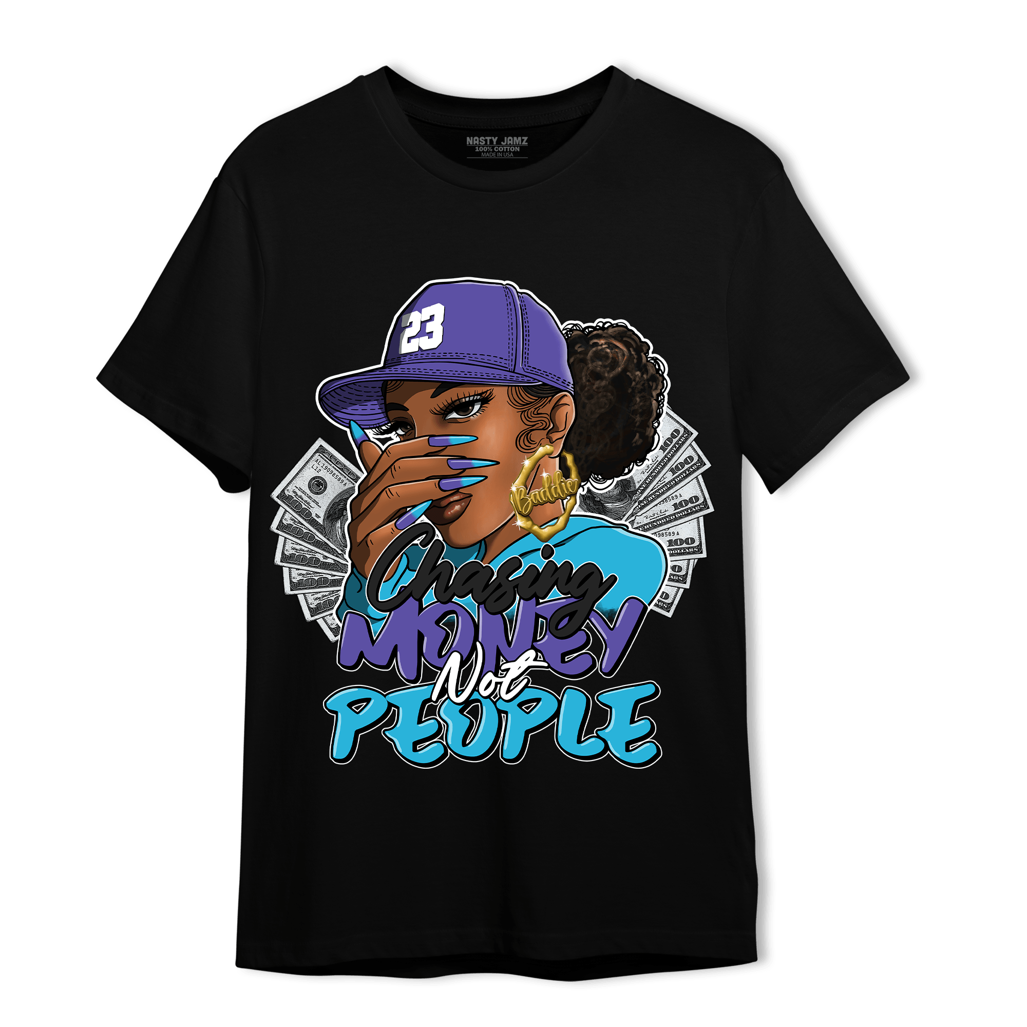 Aqua 6s T Shirt Match Melanin Chasing Money - NastyJamz