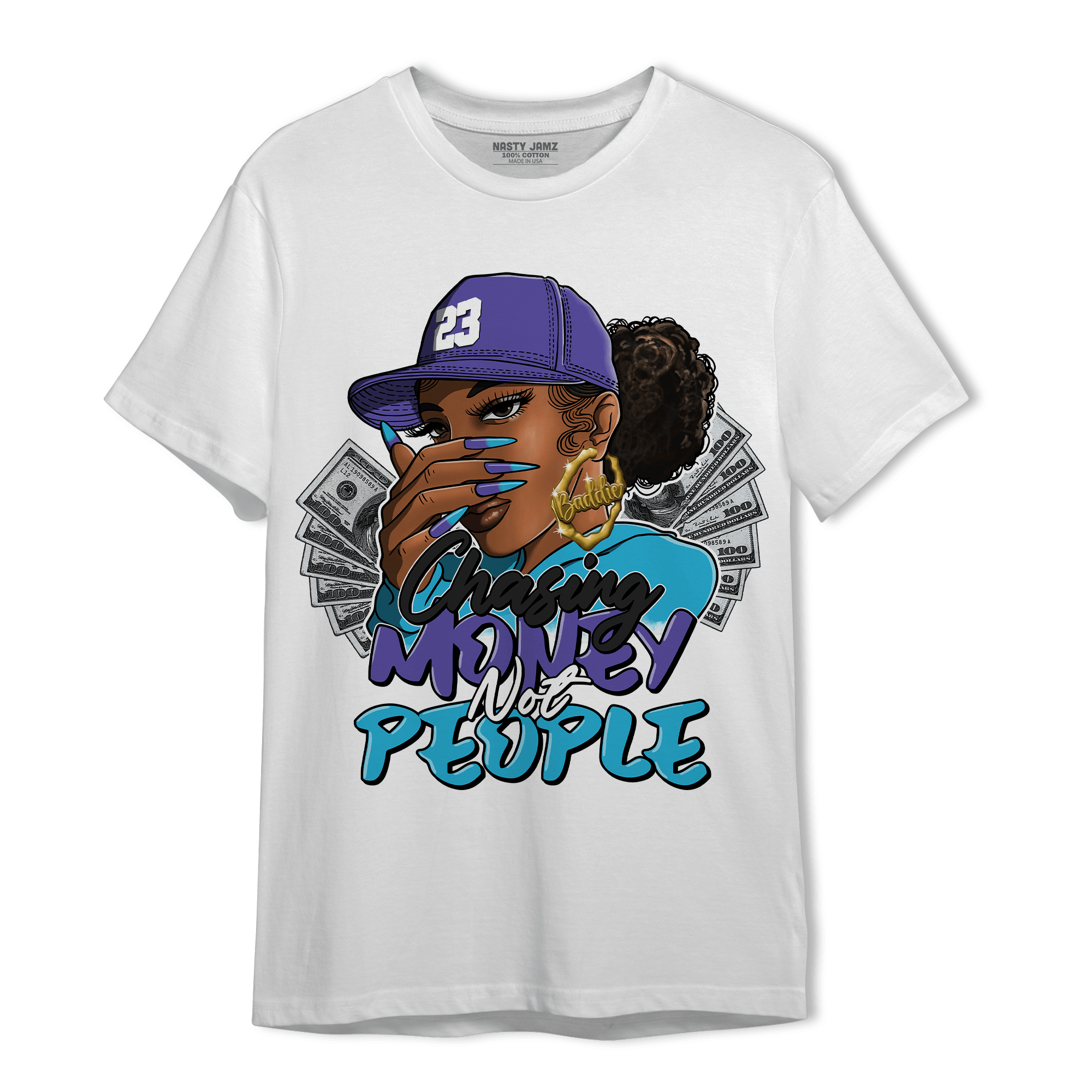 Aqua 6s T Shirt Match Melanin Chasing Money - NastyJamz