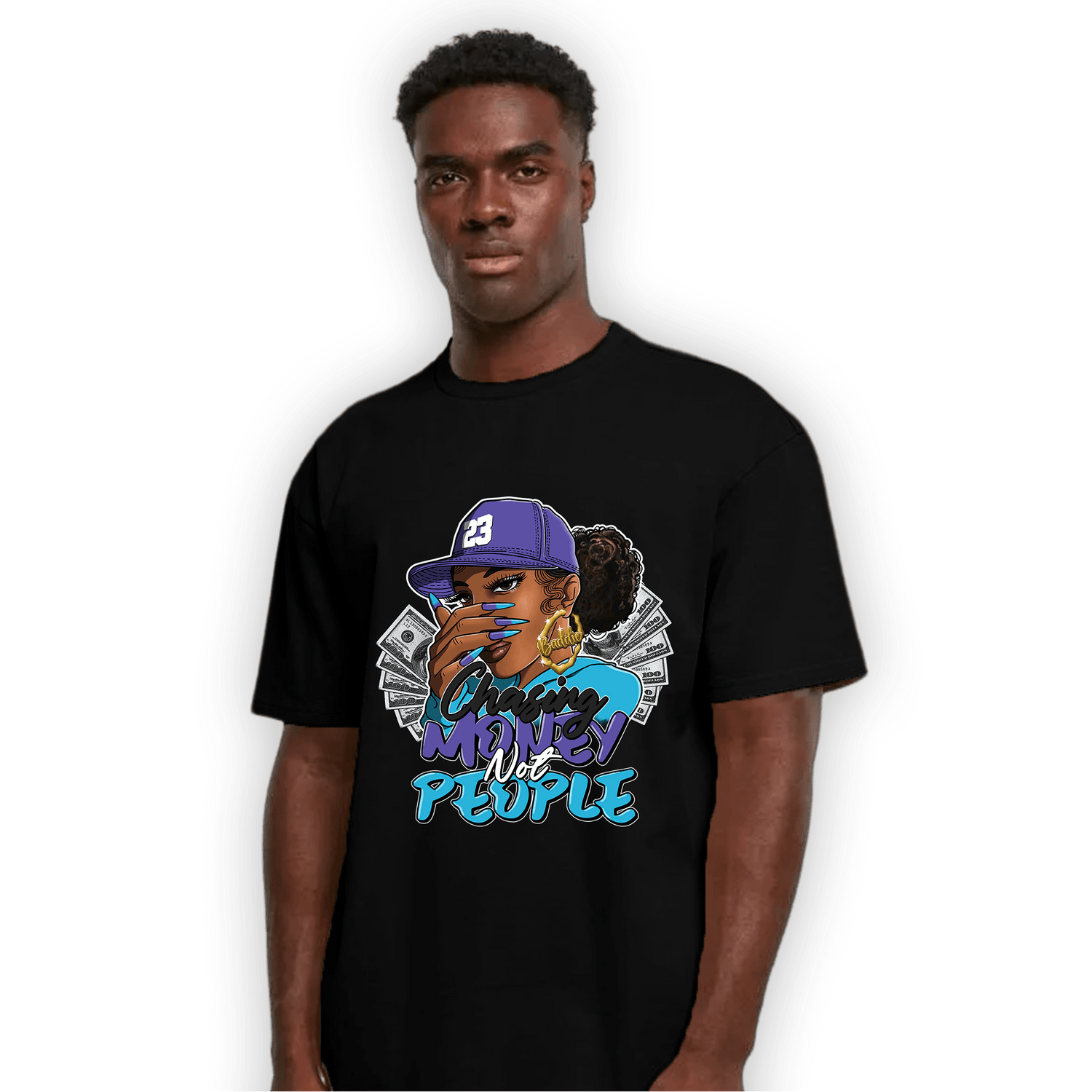 Aqua 6s T Shirt Match Melanin Chasing Money - NastyJamz