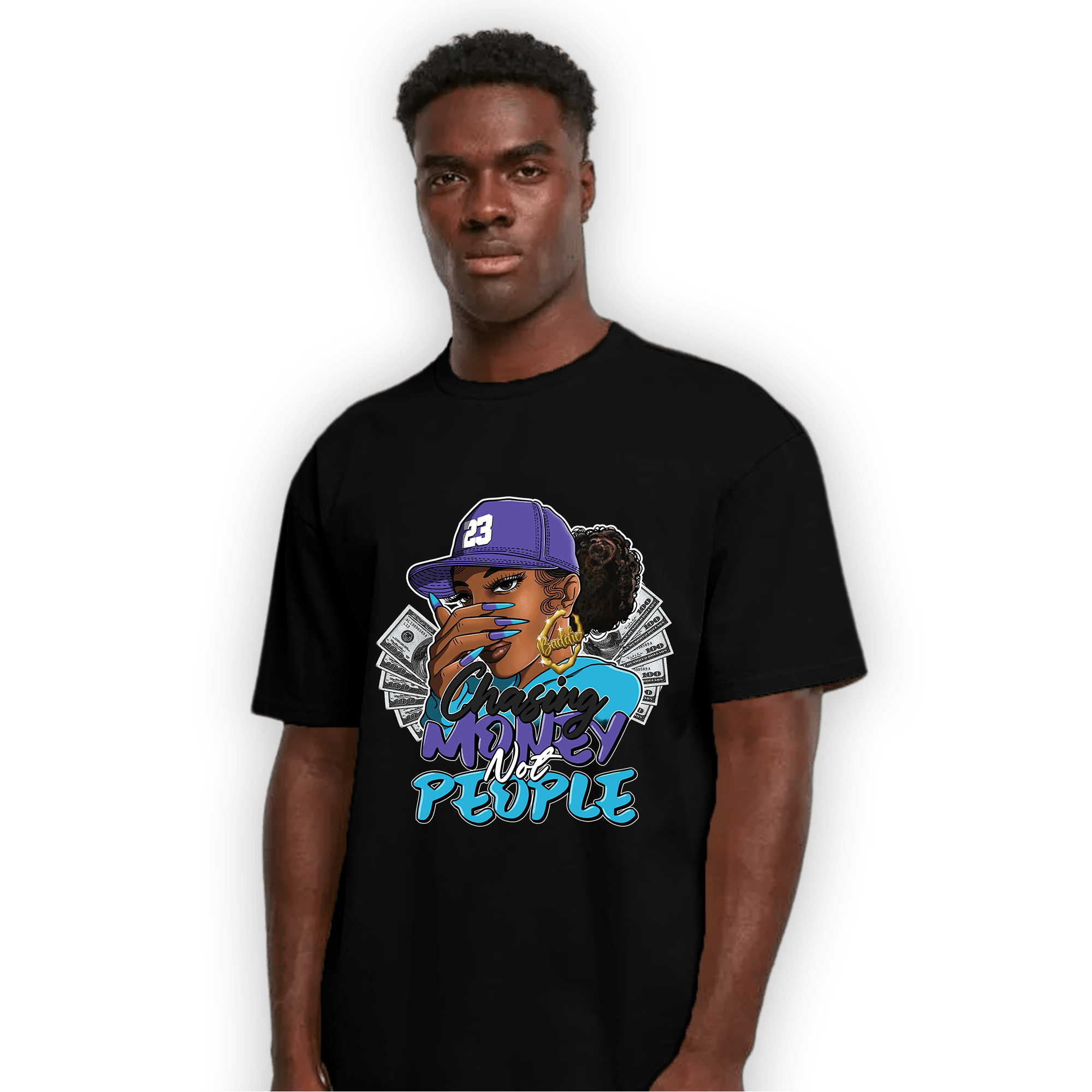 Aqua 6s T Shirt Match Melanin Chasing Money - NastyJamz