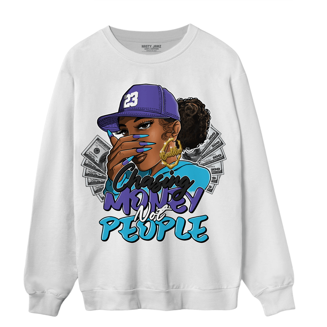 Aqua 6s Sweatshirt Match Melanin Chasing Money - NastyJamz