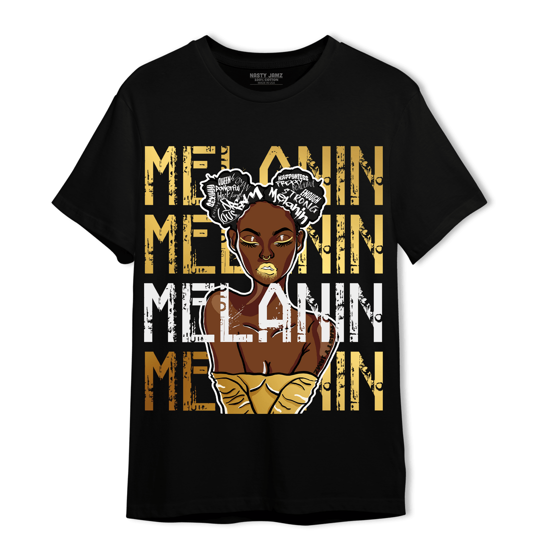 Mid SE Black Gold 1s T Shirt Match Melanin Girl - NastyJamz
