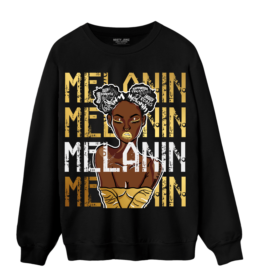 Mid SE Black Gold 1s Sweatshirt Match Melanin Girl - NastyJamz